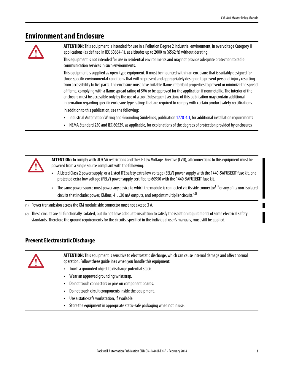 Environment and enclosure, Prevent electrostatic discharge | Rockwell Automation 1440-RMA00-04RC XM-440 Master Relay Module User Manual | Page 3 / 12