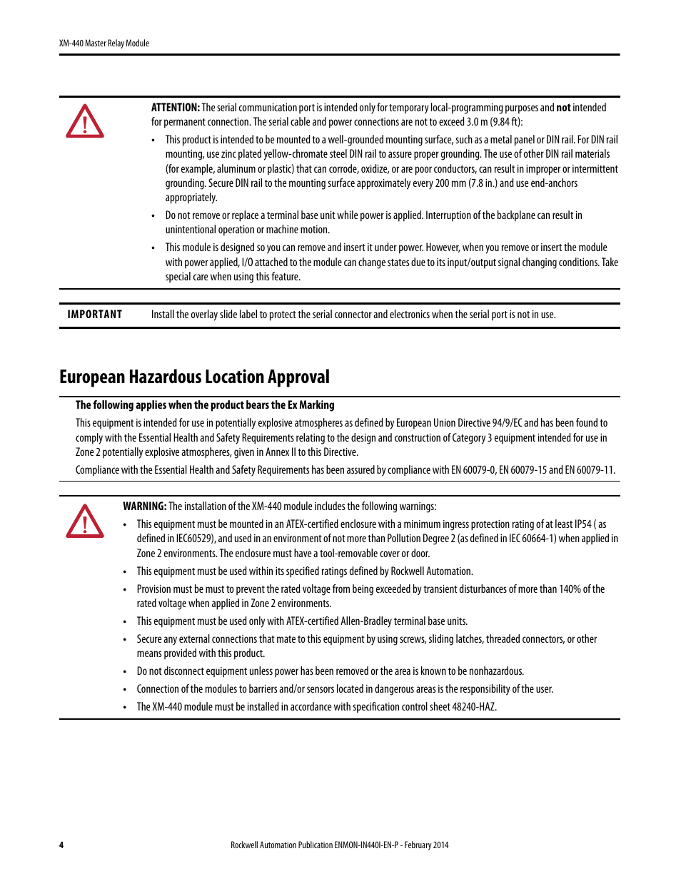 European hazardous location approval | Rockwell Automation 1440-RMA00-04RC XM-440 Master Relay Module User Manual | Page 4 / 12