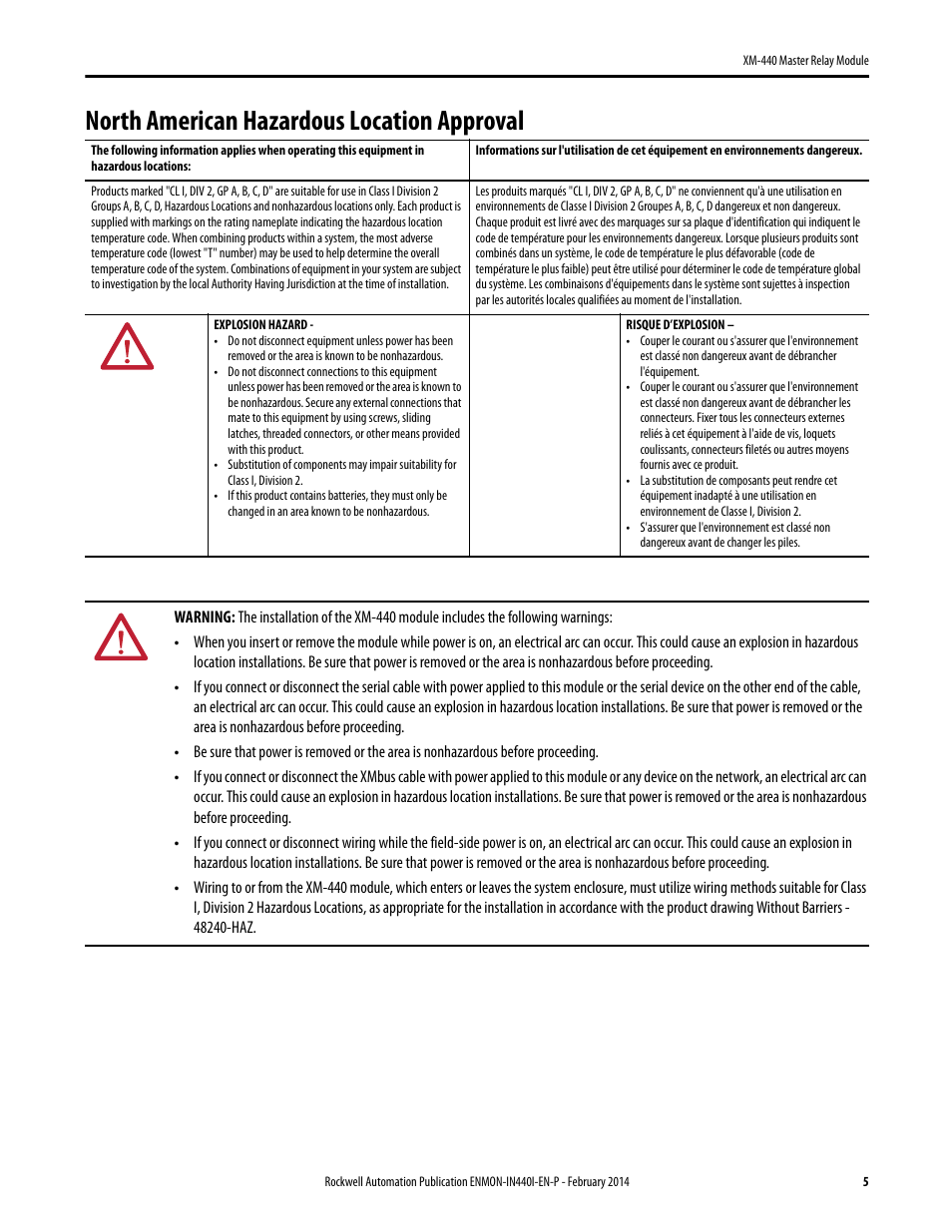North american hazardous location approval | Rockwell Automation 1440-RMA00-04RC XM-440 Master Relay Module User Manual | Page 5 / 12