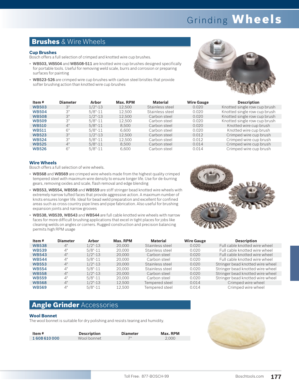 Wheels, Grinding, Angle grinder accessories | Brushes & wire wheels | Bosch 1810PS User Manual | Page 27 / 34