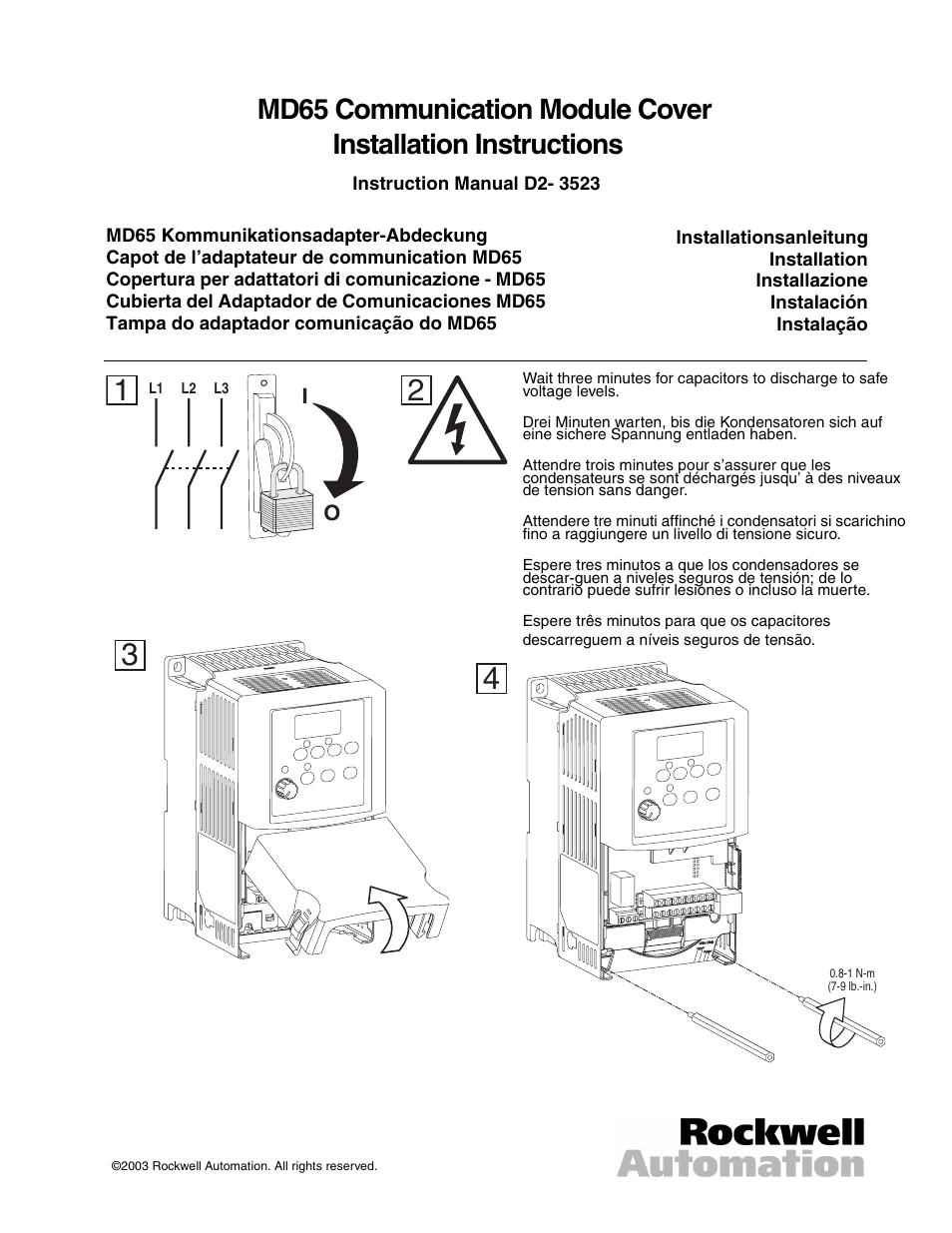 Rockwell Automation MD65 Communication Module Cover Installation User Manual | 4 pages