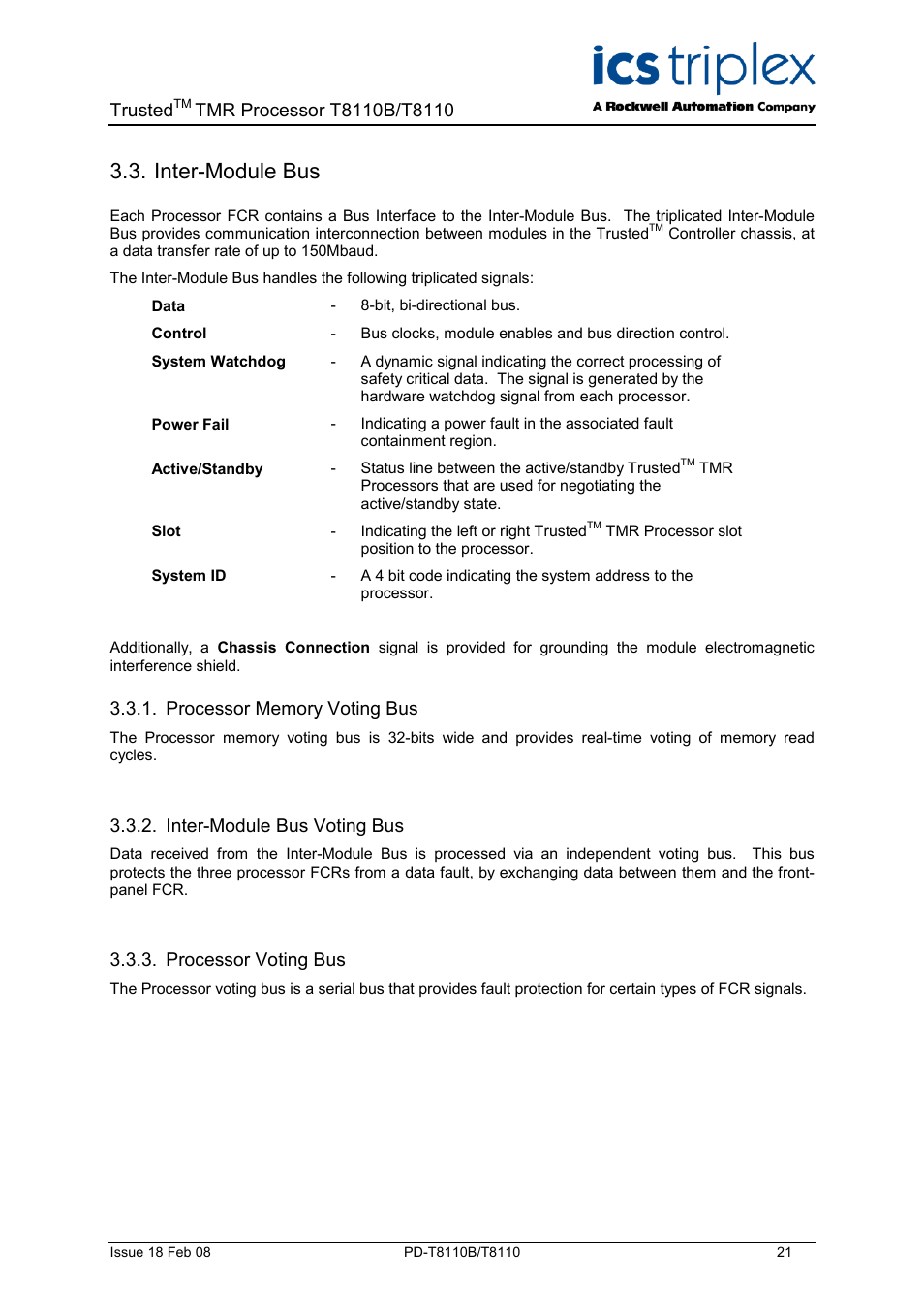 Inter-module bus, Processor memory voting bus, Inter-module bus voting bus | Processor voting bus, Trusted | Rockwell Automation T8110B/T8110 Trusted TMR Processor User Manual | Page 21 / 38
