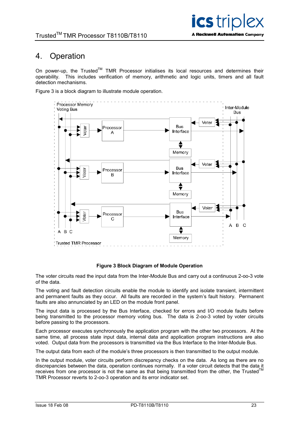 Operation, Figure 3 block diagram of module operation, Trusted | Rockwell Automation T8110B/T8110 Trusted TMR Processor User Manual | Page 23 / 38