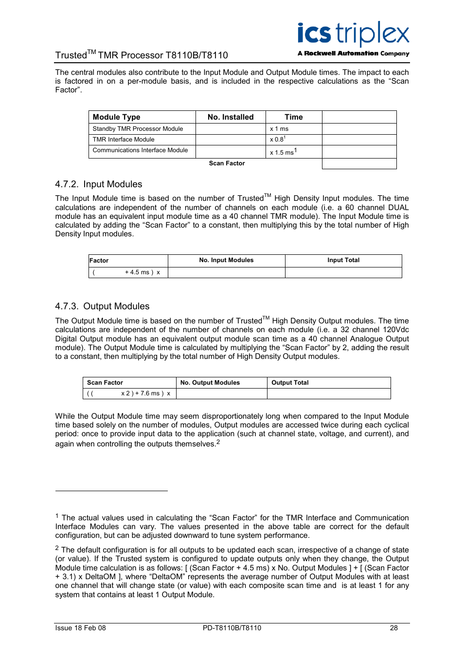 Input modules, Output modules, Trusted | Rockwell Automation T8110B/T8110 Trusted TMR Processor User Manual | Page 28 / 38