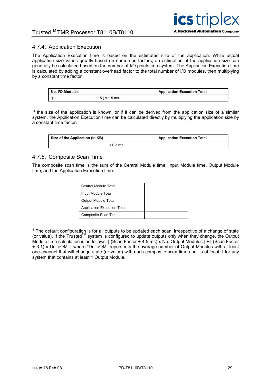 Application execution, Composite scan time, Trusted | Rockwell Automation T8110B/T8110 Trusted TMR Processor User Manual | Page 29 / 38