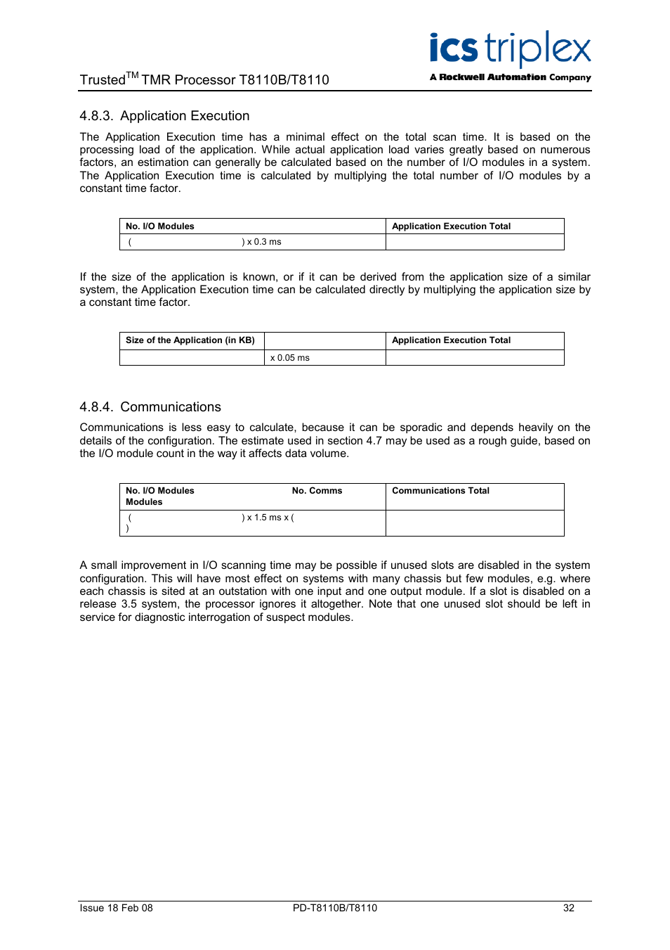 Application execution, Communications, Trusted | Rockwell Automation T8110B/T8110 Trusted TMR Processor User Manual | Page 32 / 38