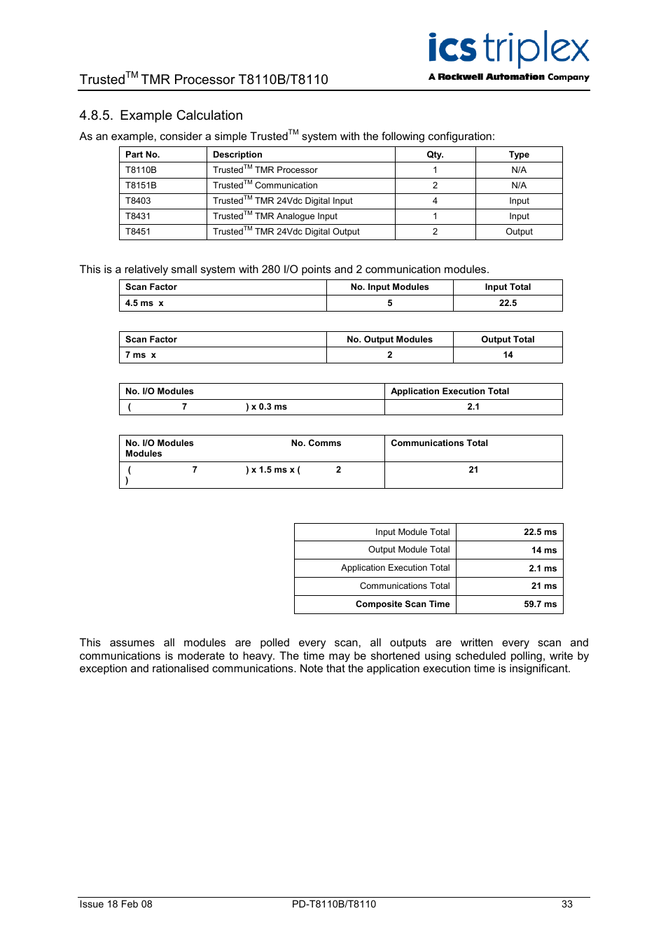 Example calculation, Trusted | Rockwell Automation T8110B/T8110 Trusted TMR Processor User Manual | Page 33 / 38