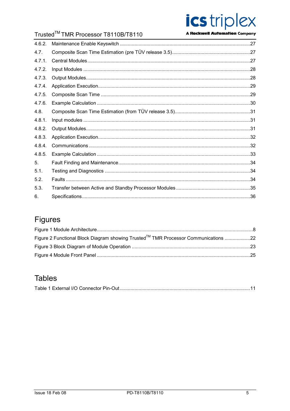 Figures, Tables | Rockwell Automation T8110B/T8110 Trusted TMR Processor User Manual | Page 5 / 38
