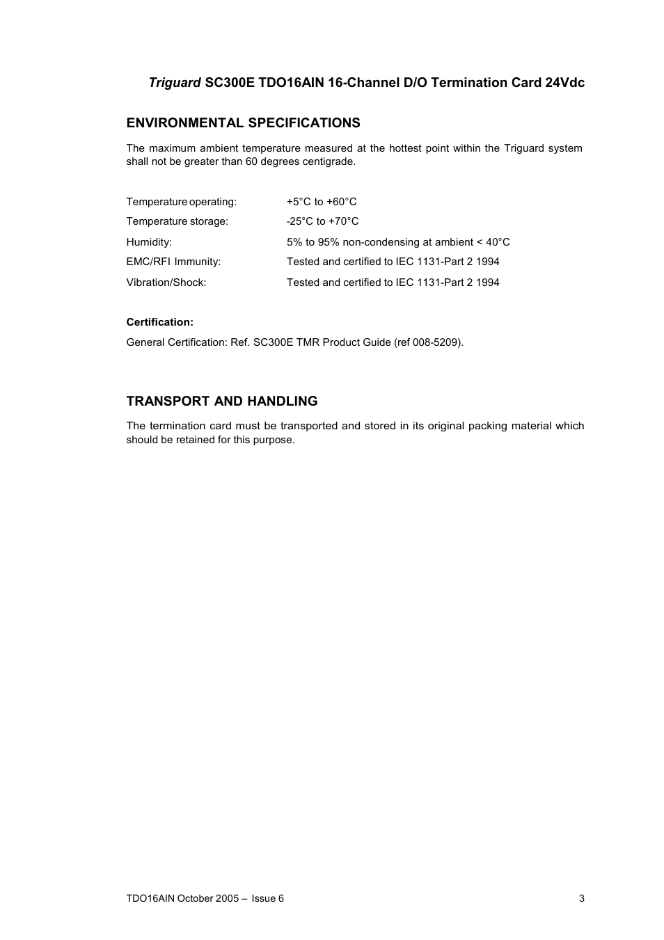 Transport and handling | Rockwell Automation TDO16AIN 16-Channel Digital Output Termination Card Introducted Power 24Vdc User Manual | Page 3 / 11