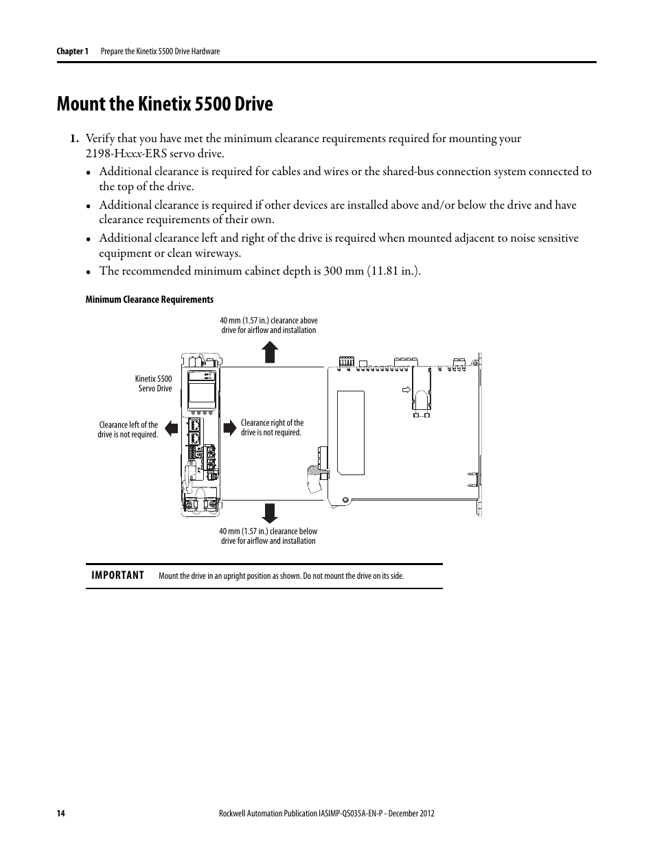 Mount the kinetix 5500 drive, Mount the, Kinetix 5500 | Drive | Rockwell Automation Logix5000 Control Systems: Connect Kinetix 5500 Drives on EtherNet/IP Network Quick Start User Manual | Page 14 / 48