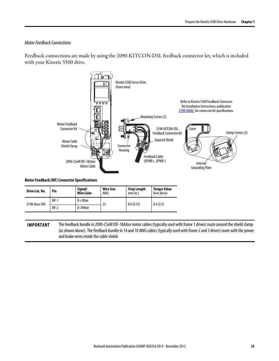 Motor feedback connections | Rockwell Automation Logix5000 Control Systems: Connect Kinetix 5500 Drives on EtherNet/IP Network Quick Start User Manual | Page 25 / 48