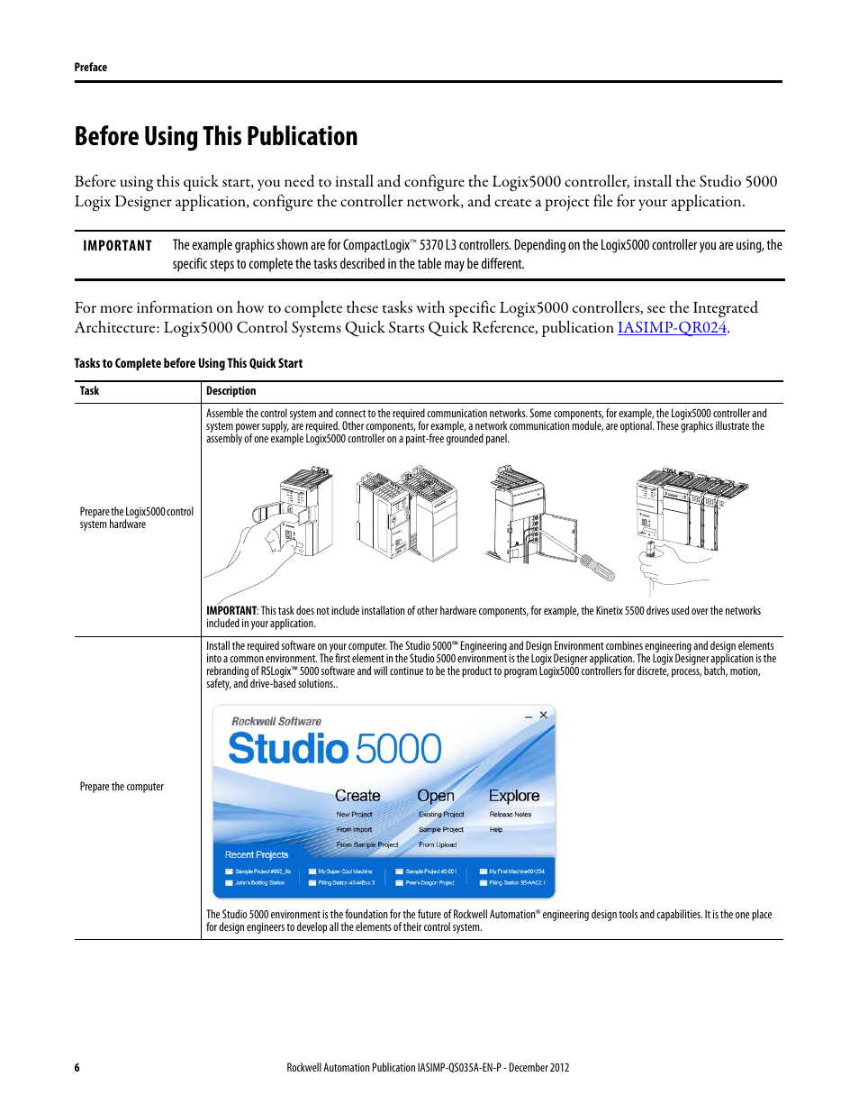 Before using this publication | Rockwell Automation Logix5000 Control Systems: Connect Kinetix 5500 Drives on EtherNet/IP Network Quick Start User Manual | Page 6 / 48