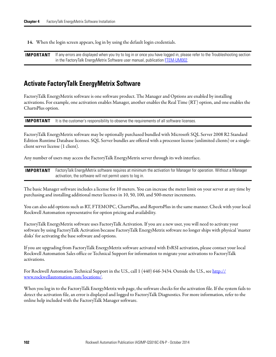 Activate factorytalk energymetrix software, Activate factorytalk energymetrix, Software | Rockwell Automation Energy Management Accelerator Toolkit Quick Start User Manual | Page 102 / 452