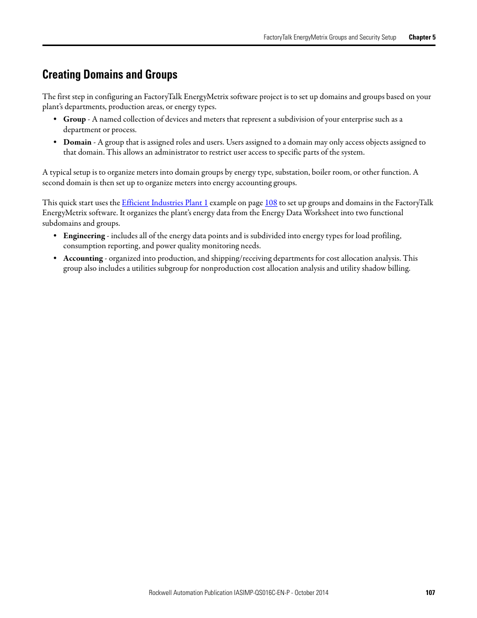 Creating domains and groups | Rockwell Automation Energy Management Accelerator Toolkit Quick Start User Manual | Page 107 / 452