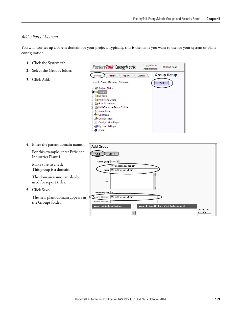 Add a parent domain | Rockwell Automation Energy Management Accelerator Toolkit Quick Start User Manual | Page 109 / 452