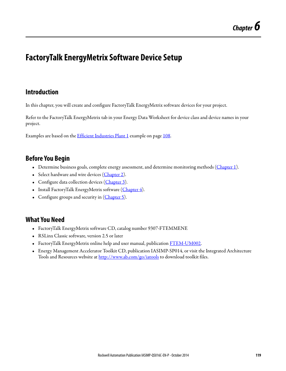 6 - factorytalk energymetrix software device setup, Introduction, Before you begin | What you need, Chapter 6, Factorytalk energymetrix software device setup, Introduction before you begin what you need, Chapter | Rockwell Automation Energy Management Accelerator Toolkit Quick Start User Manual | Page 119 / 452