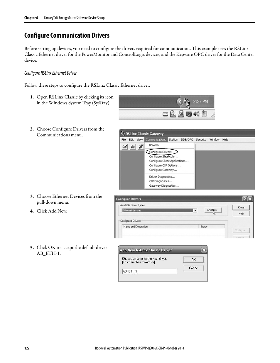 Configure communication drivers | Rockwell Automation Energy Management Accelerator Toolkit Quick Start User Manual | Page 122 / 452