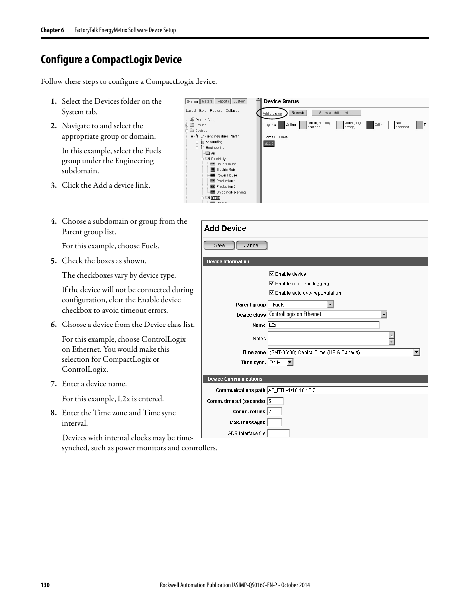 Configure a compactlogix device | Rockwell Automation Energy Management Accelerator Toolkit Quick Start User Manual | Page 130 / 452