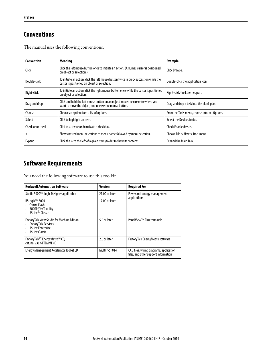 Conventions, Software requirements, Conventions software requirements | Rockwell Automation Energy Management Accelerator Toolkit Quick Start User Manual | Page 14 / 452