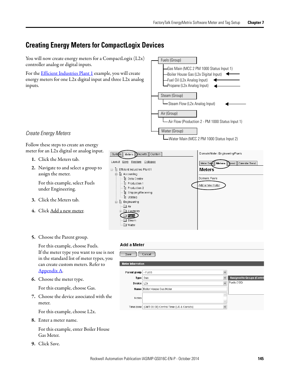 Creating energy meters for compactlogix devices, Creating energy meters for, Compactlogix devices | Rockwell Automation Energy Management Accelerator Toolkit Quick Start User Manual | Page 145 / 452