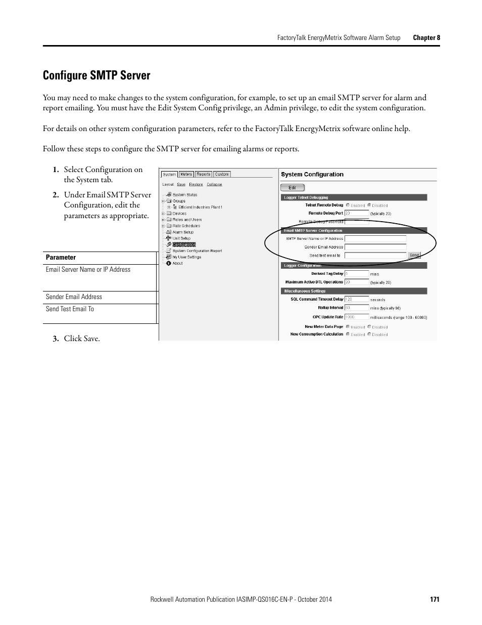 Configure smtp server | Rockwell Automation Energy Management Accelerator Toolkit Quick Start User Manual | Page 171 / 452