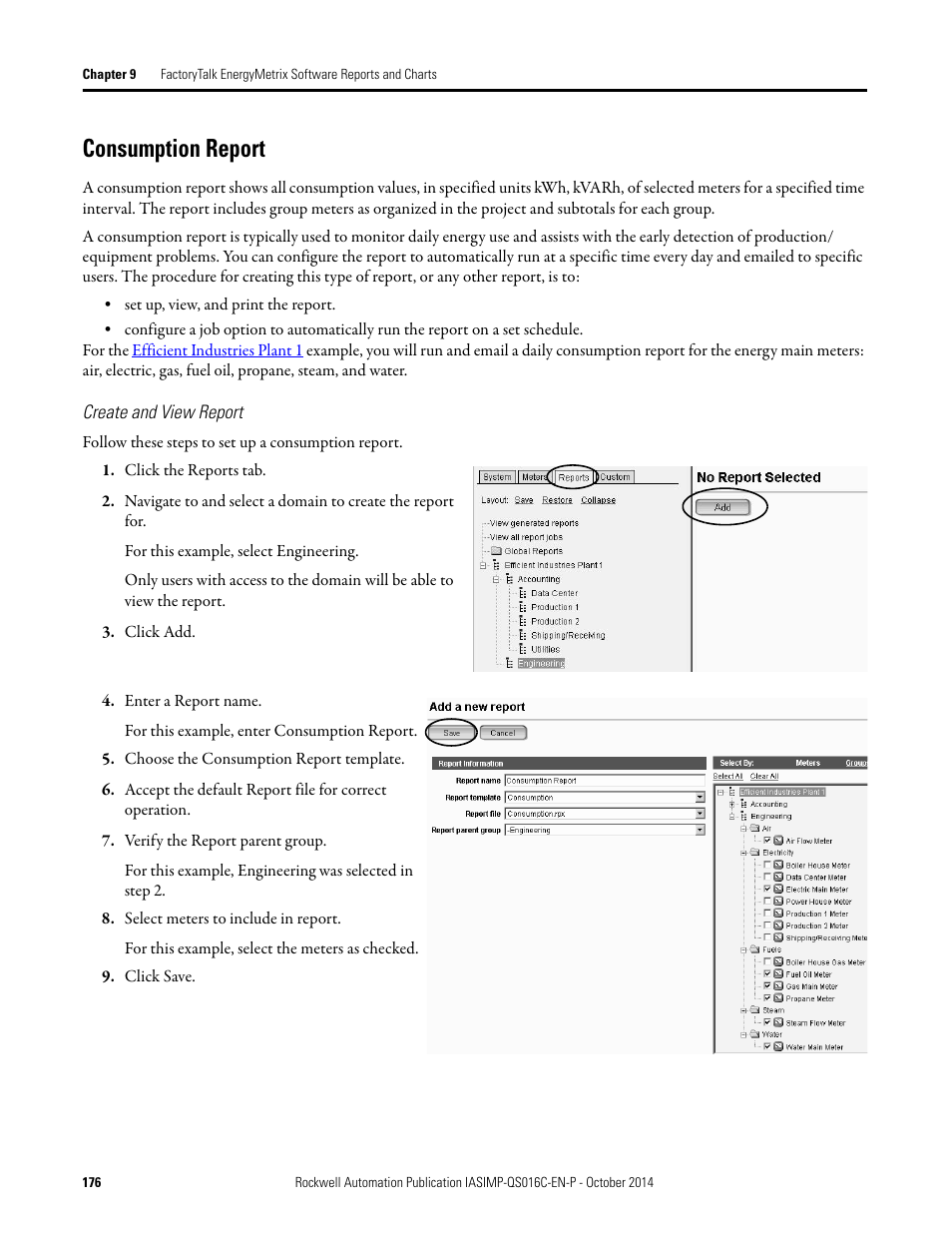 Consumption report, Create and view report | Rockwell Automation Energy Management Accelerator Toolkit Quick Start User Manual | Page 176 / 452