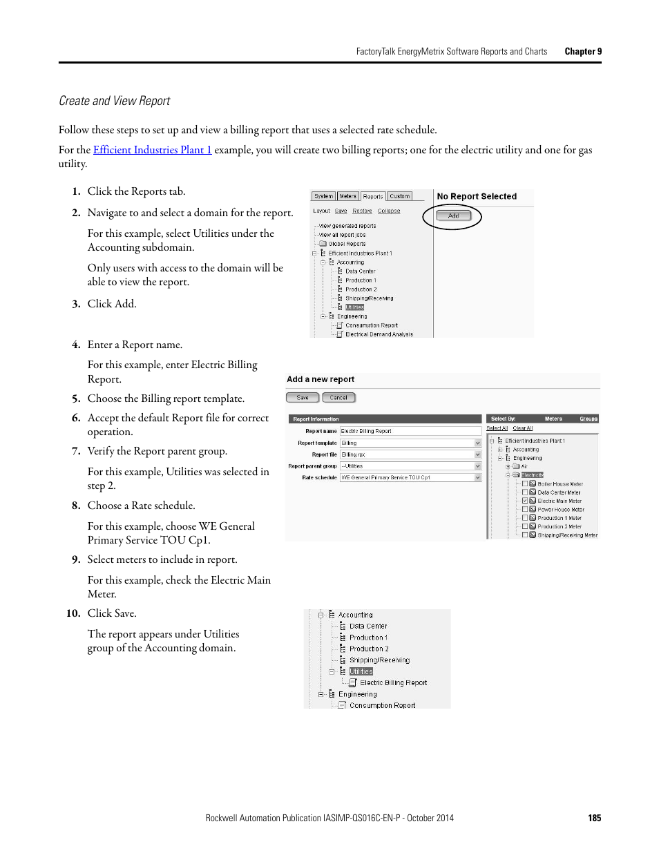 Create and view report | Rockwell Automation Energy Management Accelerator Toolkit Quick Start User Manual | Page 185 / 452