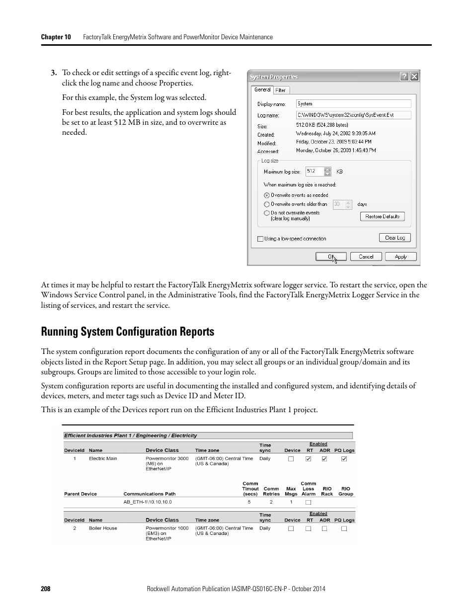 Running system configuration reports, Running system configuration, Reports | Rockwell Automation Energy Management Accelerator Toolkit Quick Start User Manual | Page 208 / 452