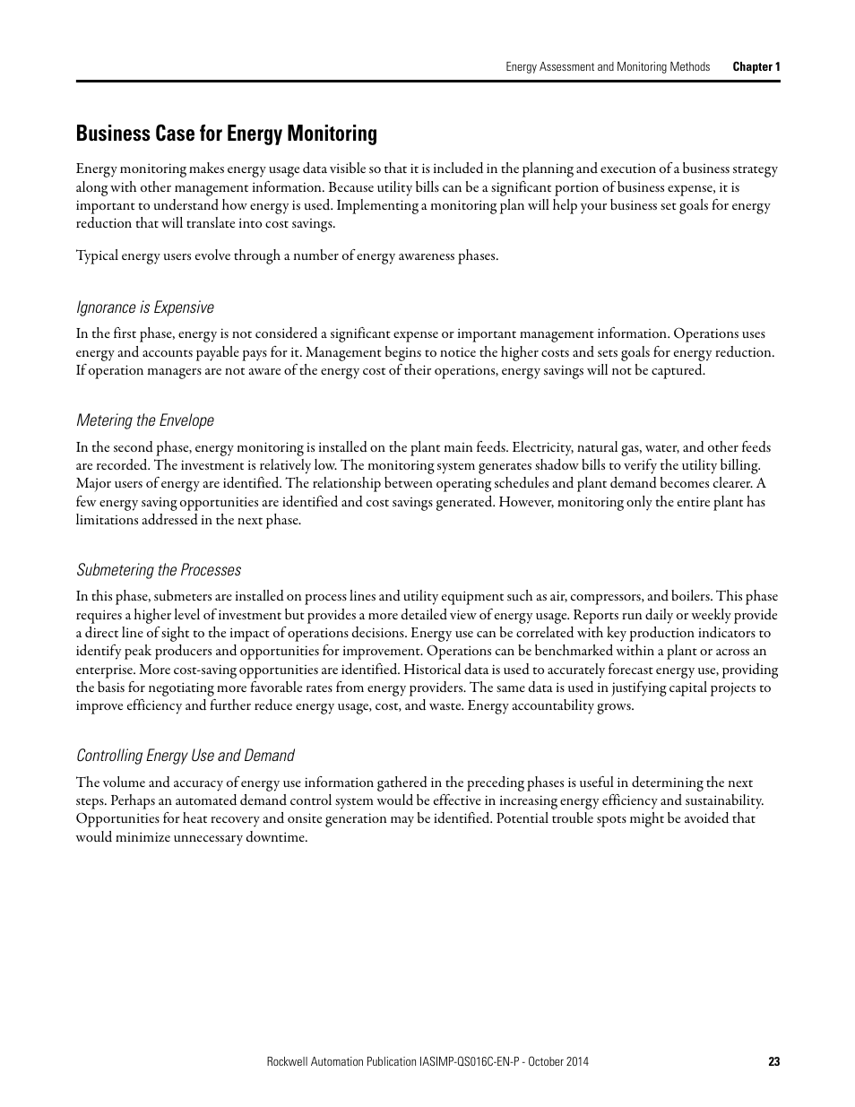 Business case for energy monitoring | Rockwell Automation Energy Management Accelerator Toolkit Quick Start User Manual | Page 23 / 452