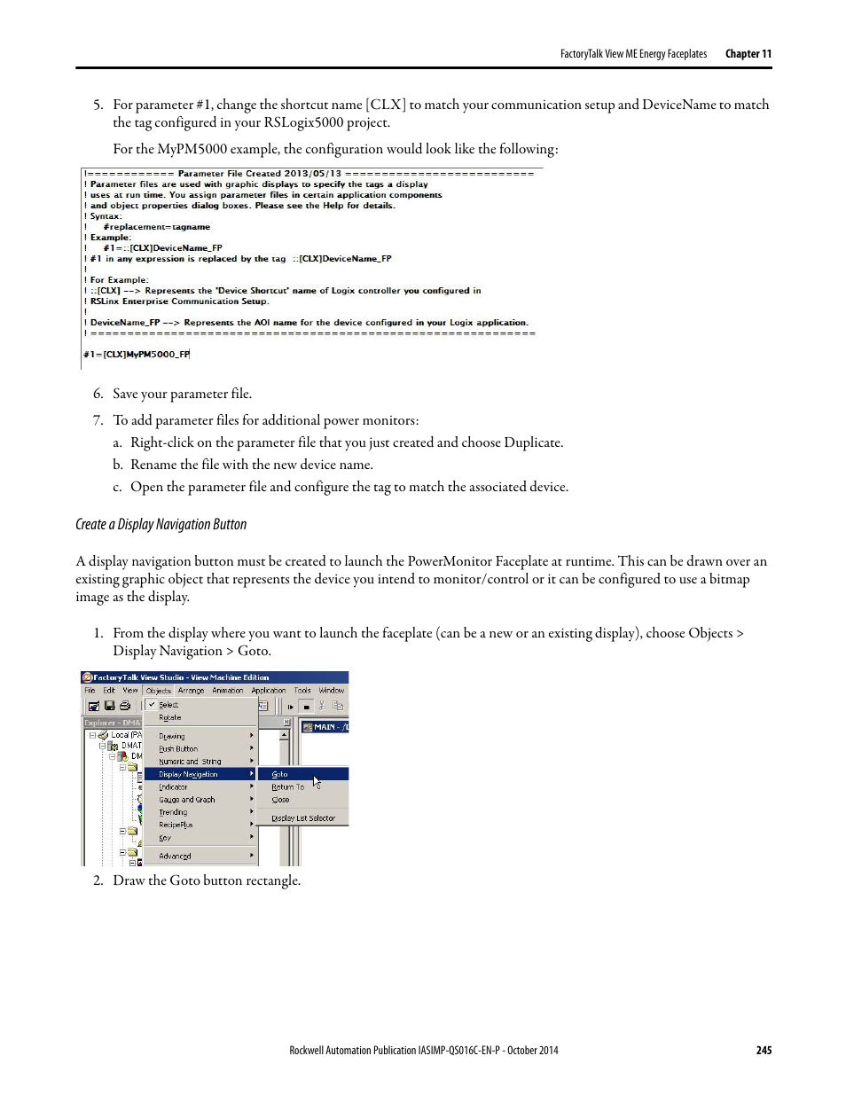 Create a display navigation button | Rockwell Automation Energy Management Accelerator Toolkit Quick Start User Manual | Page 245 / 452