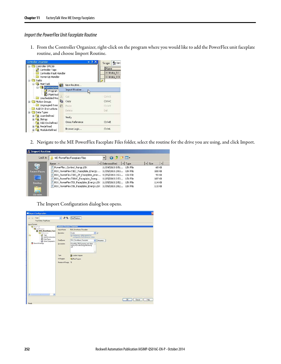 Import the powerflex unit faceplate routine | Rockwell Automation Energy Management Accelerator Toolkit Quick Start User Manual | Page 252 / 452