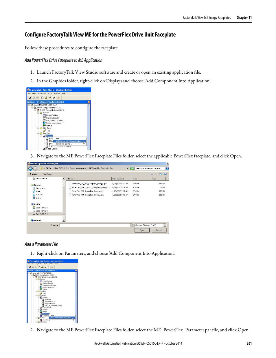 Add powerflex drive faceplate to me application, Add a parameter file | Rockwell Automation Energy Management Accelerator Toolkit Quick Start User Manual | Page 261 / 452