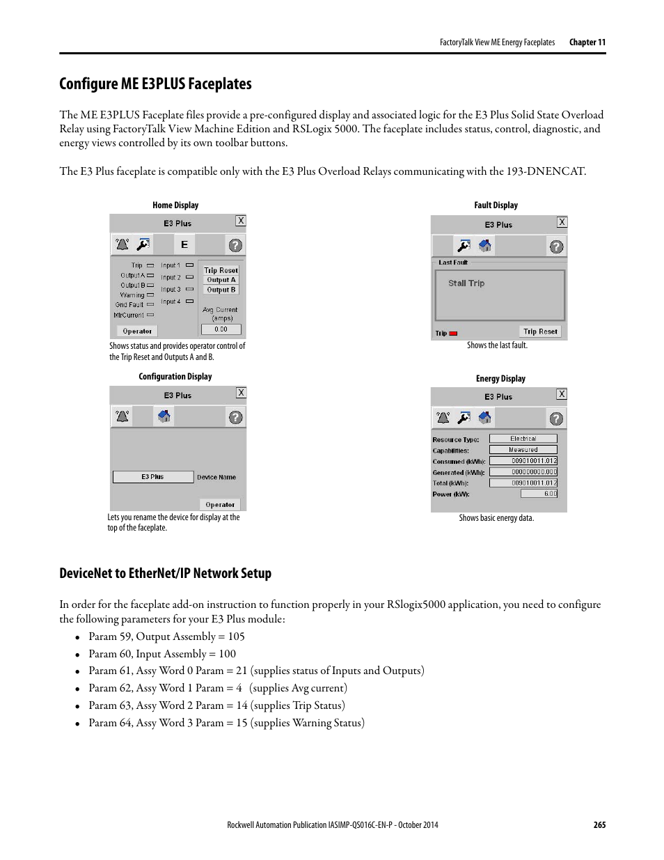 Configure me e3plus faceplates, Devicenet to ethernet/ip network setup | Rockwell Automation Energy Management Accelerator Toolkit Quick Start User Manual | Page 265 / 452