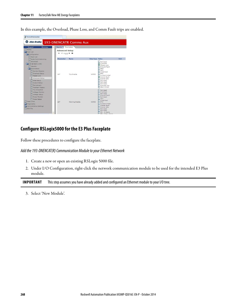 Configure rslogix5000 for the e3 plus faceplate | Rockwell Automation Energy Management Accelerator Toolkit Quick Start User Manual | Page 268 / 452