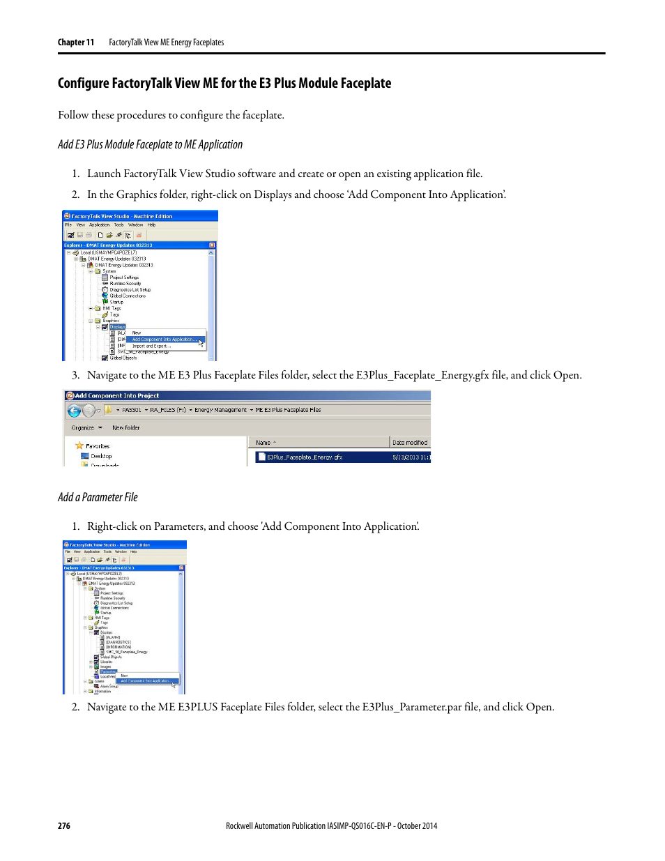 Add e3 plus module faceplate to me application | Rockwell Automation Energy Management Accelerator Toolkit Quick Start User Manual | Page 276 / 452