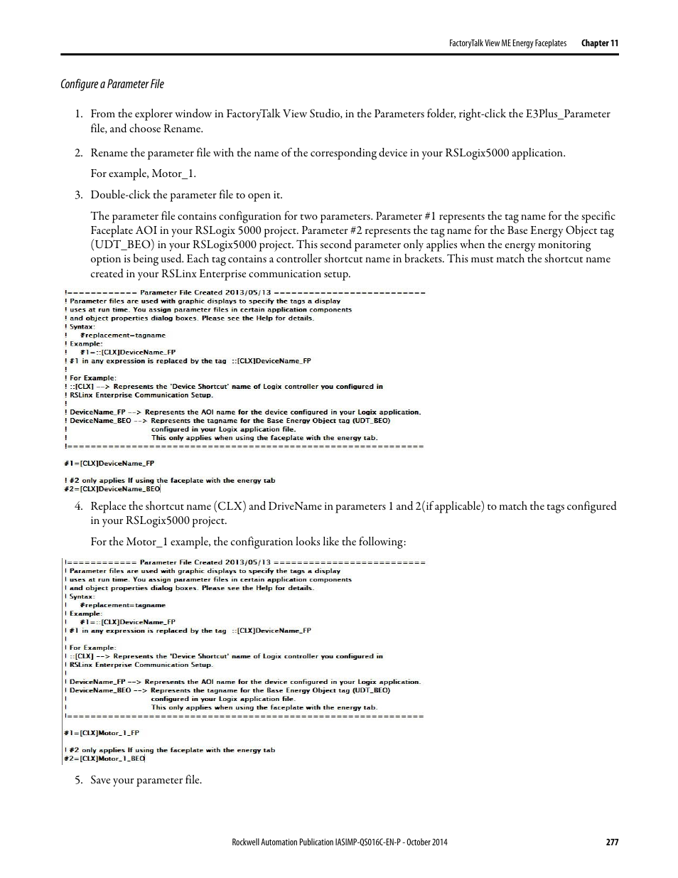 Configure a parameter file | Rockwell Automation Energy Management Accelerator Toolkit Quick Start User Manual | Page 277 / 452