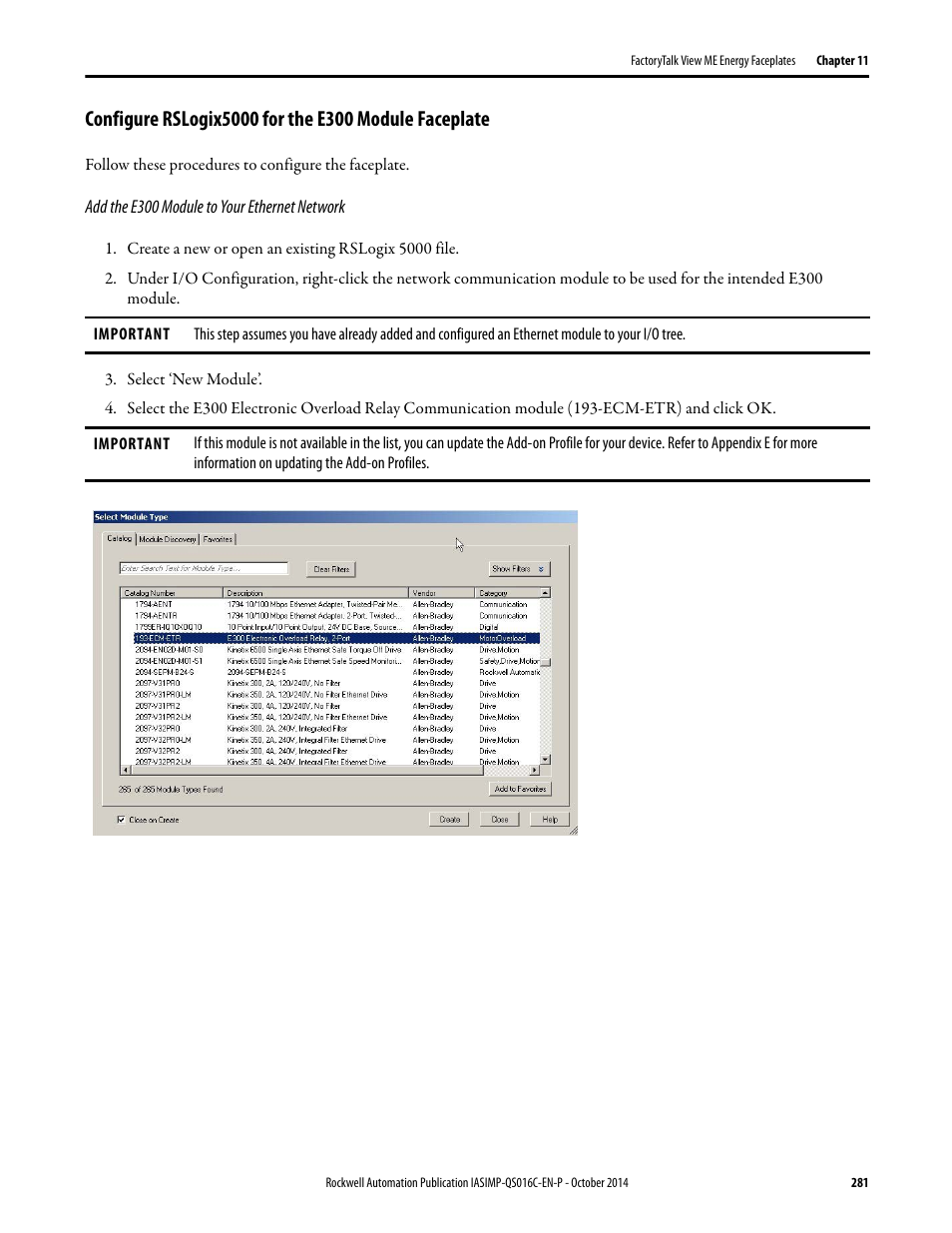 Add the e300 module to your ethernet network | Rockwell Automation Energy Management Accelerator Toolkit Quick Start User Manual | Page 281 / 452