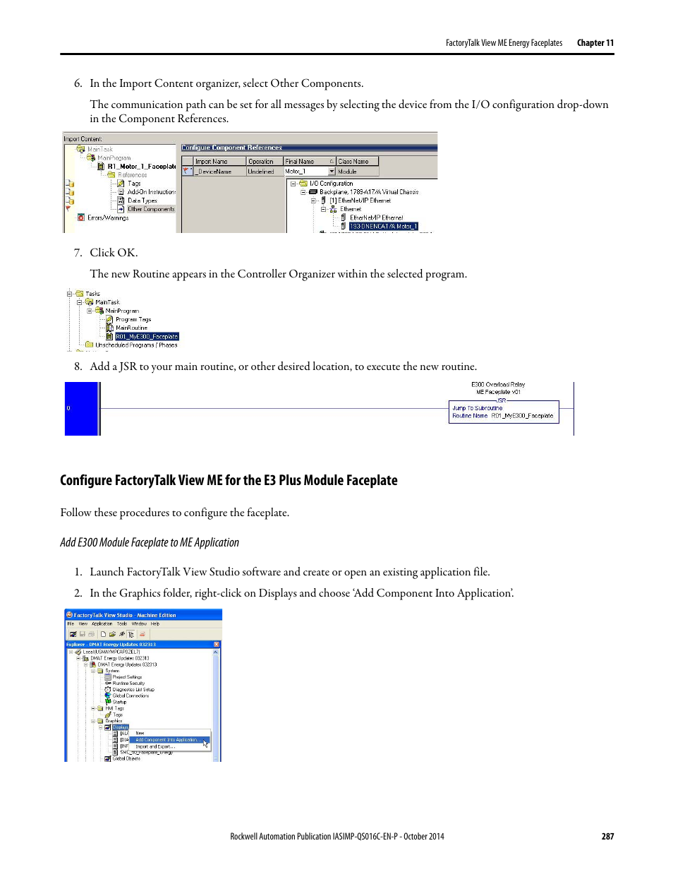 Add e300 module faceplate to me application | Rockwell Automation Energy Management Accelerator Toolkit Quick Start User Manual | Page 287 / 452