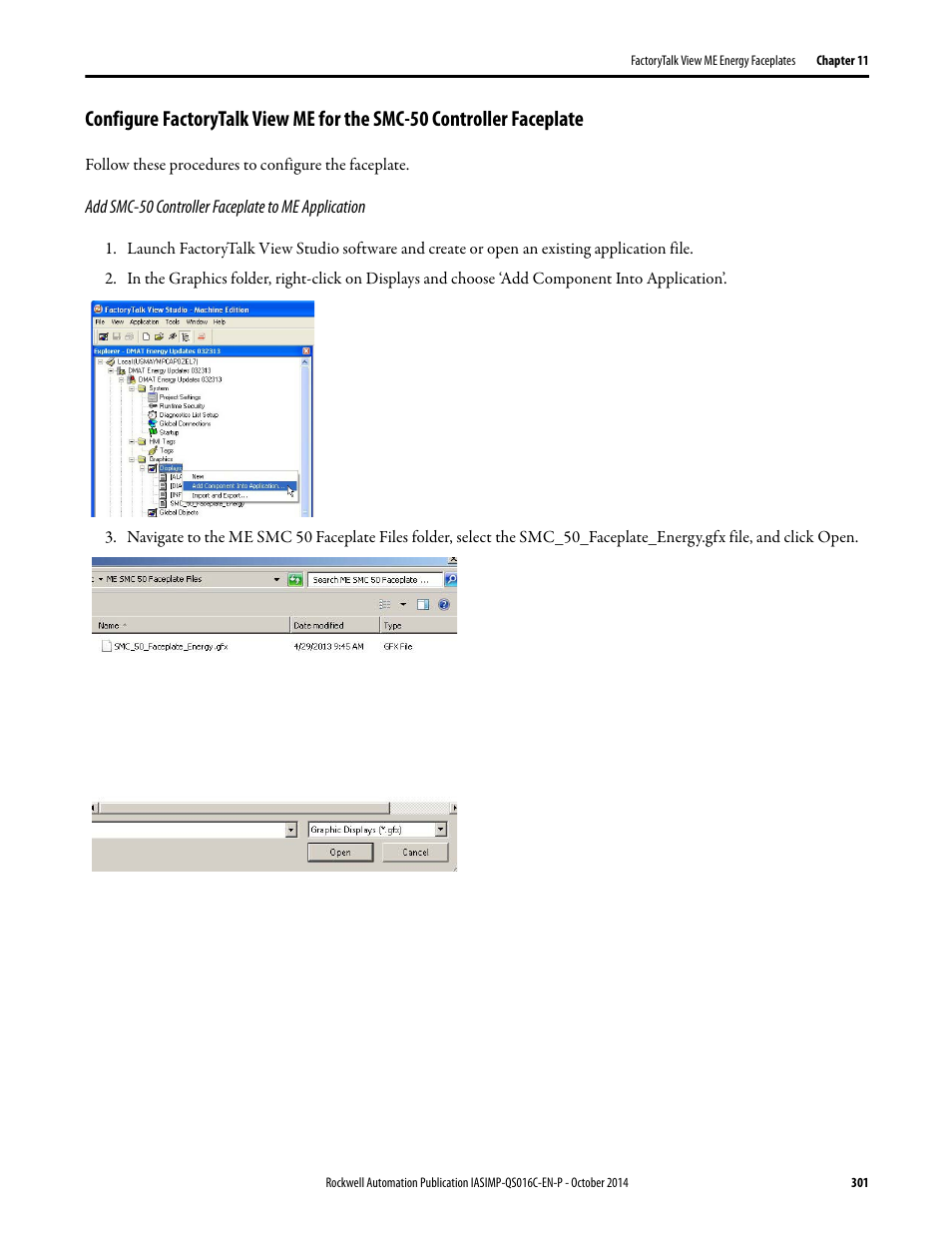 Add smc-50 controller faceplate to me application | Rockwell Automation Energy Management Accelerator Toolkit Quick Start User Manual | Page 301 / 452