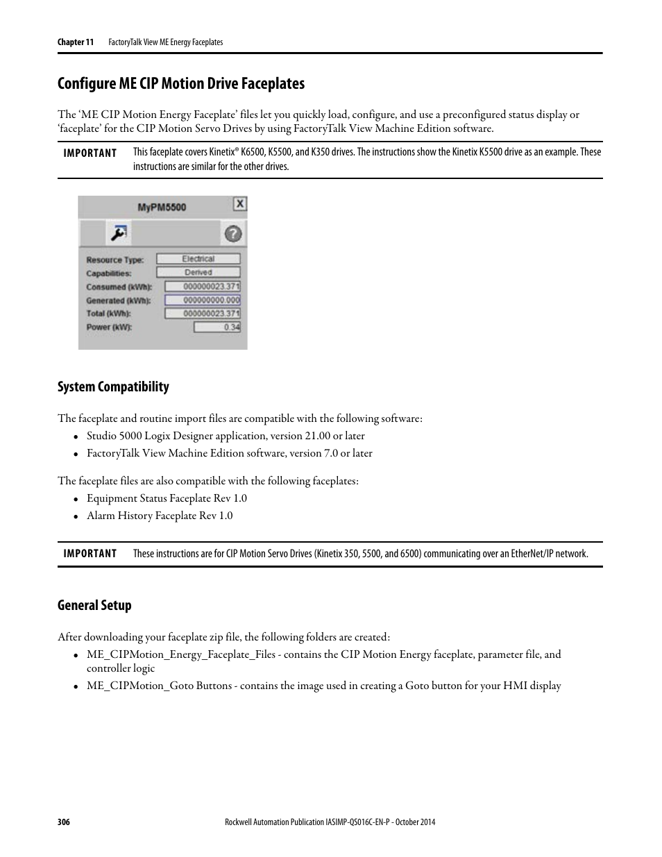 Configure me cip motion drive faceplates, System compatibility, General setup | System compatibility general setup | Rockwell Automation Energy Management Accelerator Toolkit Quick Start User Manual | Page 306 / 452