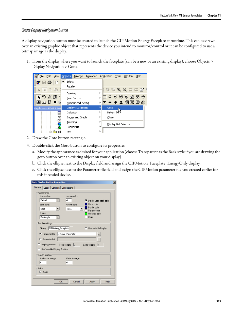 Create display navigation button | Rockwell Automation Energy Management Accelerator Toolkit Quick Start User Manual | Page 313 / 452