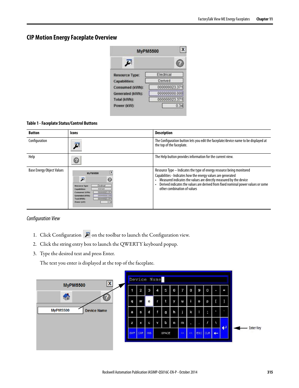 Cip motion energy faceplate overview | Rockwell Automation Energy Management Accelerator Toolkit Quick Start User Manual | Page 315 / 452