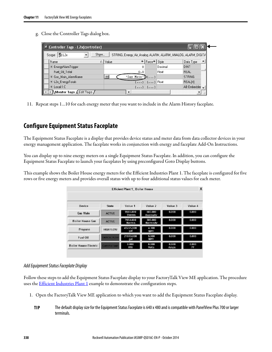 Configure equipment status faceplate | Rockwell Automation Energy Management Accelerator Toolkit Quick Start User Manual | Page 338 / 452