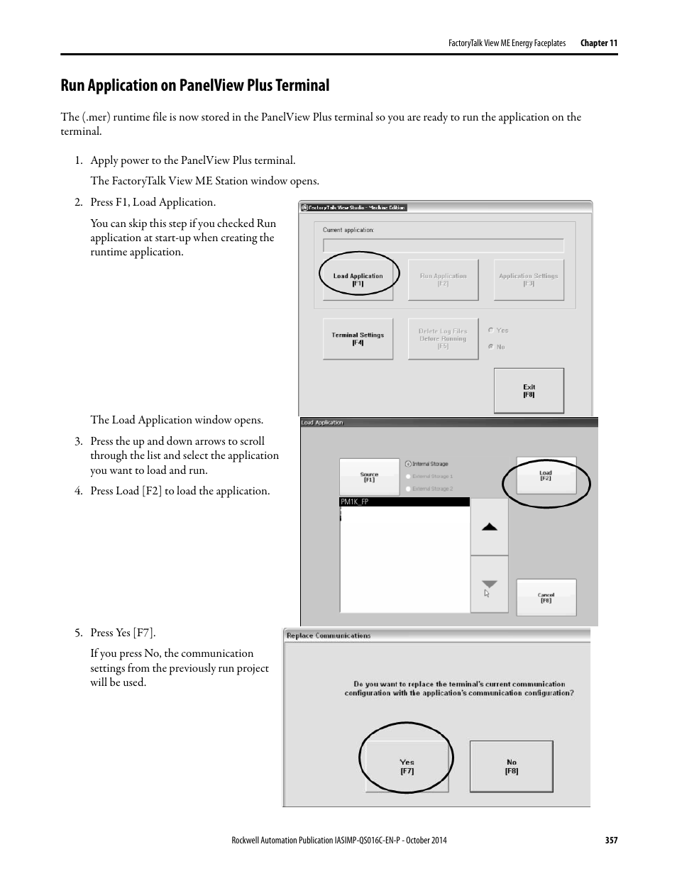 Run application on panelview plus terminal | Rockwell Automation Energy Management Accelerator Toolkit Quick Start User Manual | Page 357 / 452