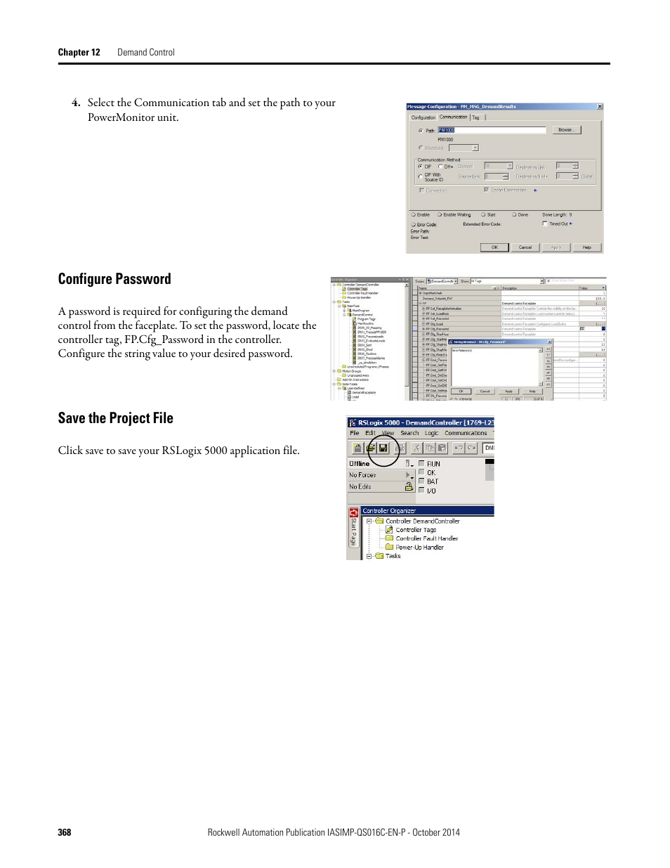 Configure password save the project file, Configure password, Save the project file | Rockwell Automation Energy Management Accelerator Toolkit Quick Start User Manual | Page 368 / 452