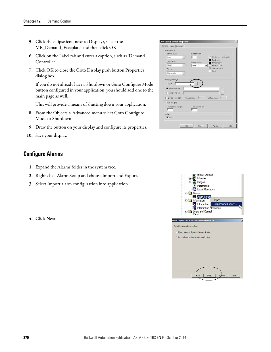 Configure alarms | Rockwell Automation Energy Management Accelerator Toolkit Quick Start User Manual | Page 370 / 452