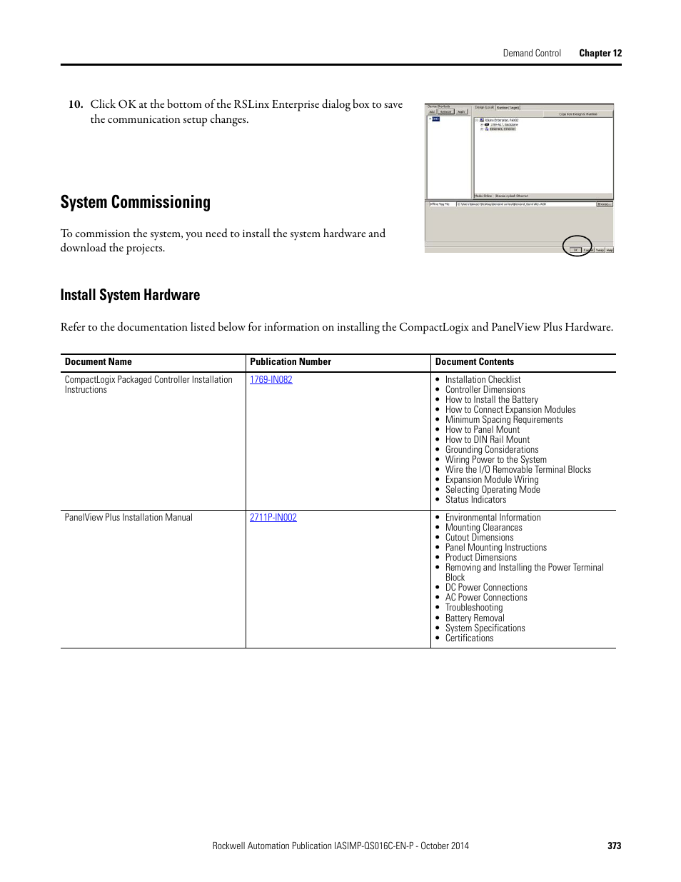 System commissioning, Install system hardware | Rockwell Automation Energy Management Accelerator Toolkit Quick Start User Manual | Page 373 / 452