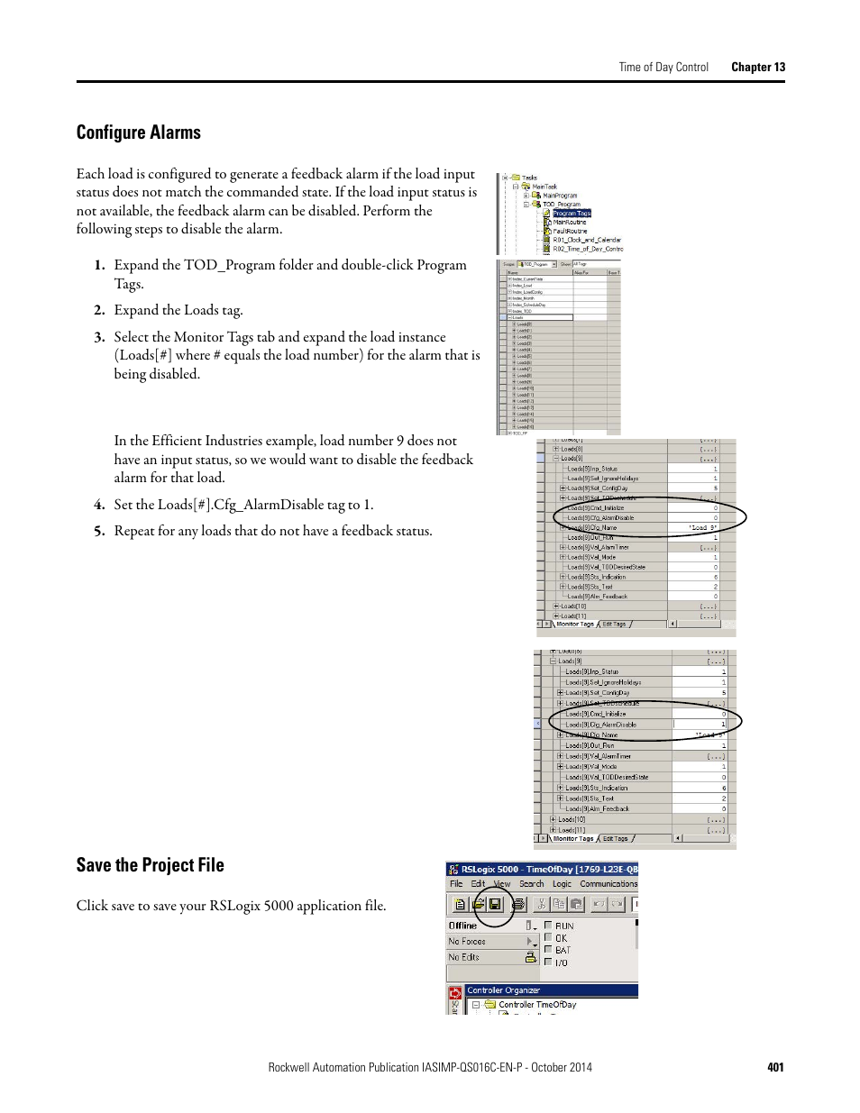 Configure alarms save the project file, Configure alarms, Save the project file | Rockwell Automation Energy Management Accelerator Toolkit Quick Start User Manual | Page 401 / 452