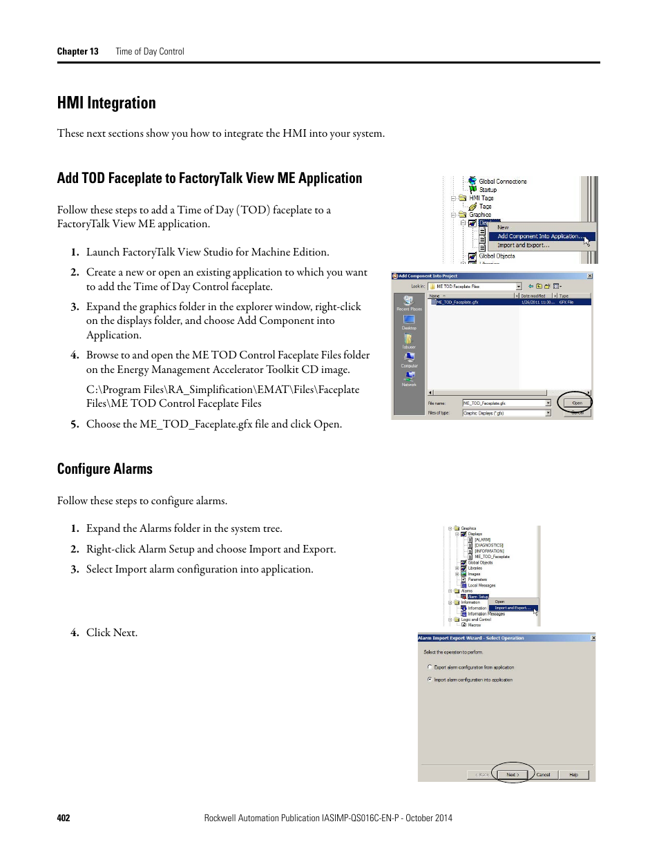 Hmi integration, Configure alarms | Rockwell Automation Energy Management Accelerator Toolkit Quick Start User Manual | Page 402 / 452