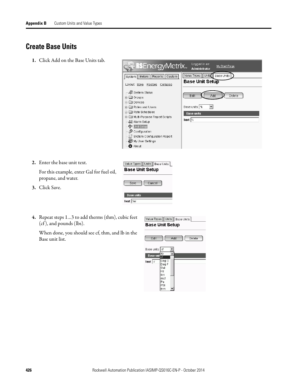 Create base units | Rockwell Automation Energy Management Accelerator Toolkit Quick Start User Manual | Page 426 / 452